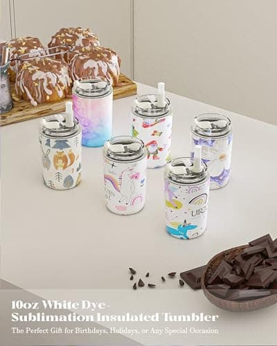 UIRZOTN 6 Pack 10 oz Sublimation Tumblers Blanks Bulk, Travel CoffeeTumblers with Straw and Lids, Reusable Cups with Lids for lced and Hot Drinks - Thumbnail 2