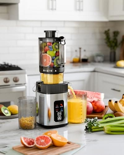 Kismile Cold Press Juicer Machine with Touch Control & 3 Modes, 4.5” Wide Feed Chute Slow Juicer for Whole Fruits & Vegetables, Stainless Steel Juicer Press, Easy to Clean, High Juice Yield for Home - Thumbnail 5