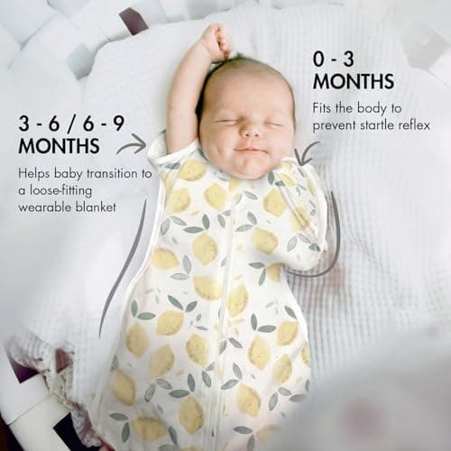 ANYEDDE Baby Swaddles 3-6 Months, Arms Up Swaddle with Openable Bottom Button & Cuff Design, Unisex Smiling Lemon Breathable Newborn Swaddle with 2-Way Zipper, Sleep Sacks for Baby Boys & Girls - Thumbnail 4
