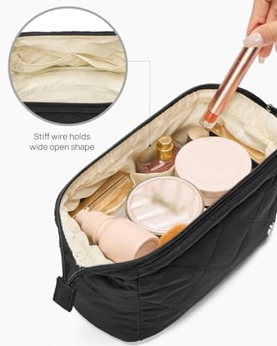 Telena Puffer Makeup Bags for Women, Nylon Puffy Padded Make Up Bags for Women Makeup Organizer Case, Wide-open Makeup Pouch Travel Essentials - Thumbnail 3