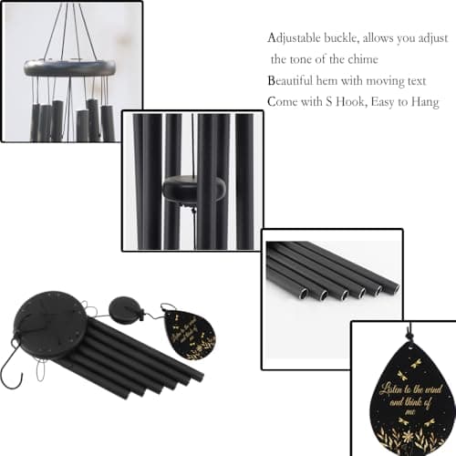 JMsuertes Memorial Sympathy Wind Chimes for Outside Clearance, Dragonfly Wind Chimes for Loss of Loved One Mother Father,Bereavement/Condolence/Remembrance/Memorial/Funeral Gift Idea,32in Wooden,Black - Thumbnail 6