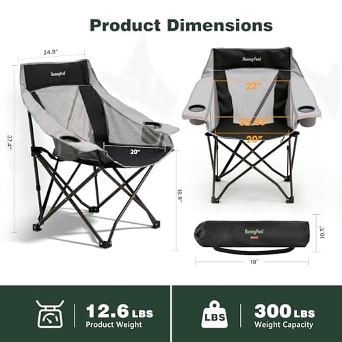 SUNNYFEEL 2 Pack Lightweight Oversized Camping Chairs for Adults Portable Folding Chair with Side Pockets & Cup Holde for Beach,Fishing,Trip,Picnic,Lawn,Concert Outdoor, Carry Bag Included - Thumbnail 3