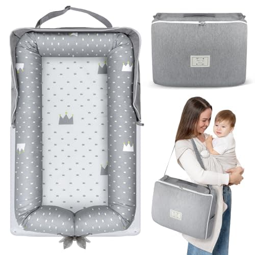Baby Lounger for Newborn 0-24 Months, Snuggle Cozy Me Portable Infant Lounger with Soft Breathable Cotton, Adjustable Size Lengthen Space Lightweight & Washable Essentials for Home Travel (1. Crown) - Image 1