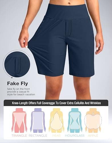 Viodia Women's 9" Long Swim Shorts Modest Swimsuits Bathing Suit Knee Length Bermuda Board Shorts for Women with Pocket - Thumbnail 5