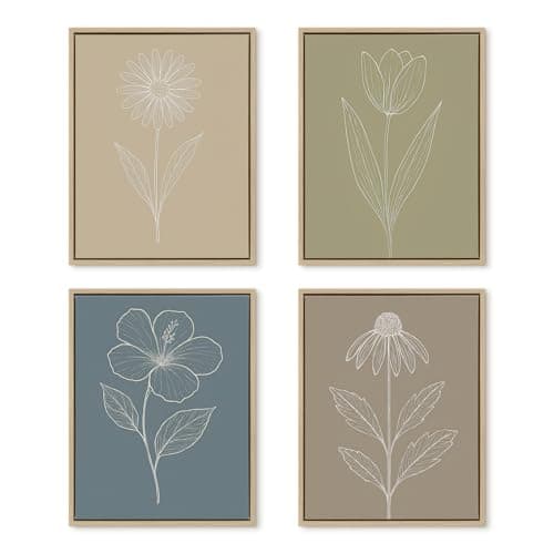 DAJONART Neutral Boho Botanical Wall Art Set of 4, Sage Green Abstract Prints Framed Canvas for Kitchen, Japandi, and Earth Tone Home Decor, Abstract Boho Wall Decor, Botanical Canvas Art,11x14 in - Image 1