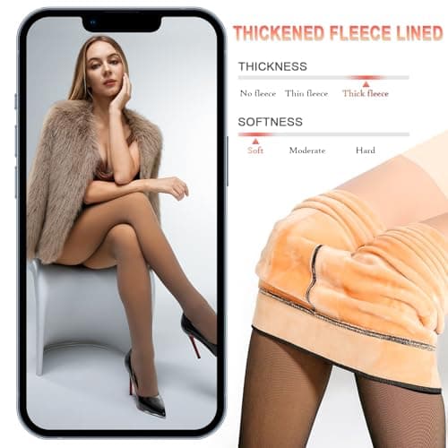 KBVOT Fleece Lined Tights Women Sheer Fake Translucent Winter Thermal Pantyhose Opaque Warm Thick High Waist Leggings - Thumbnail 2