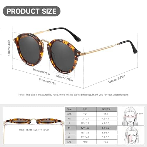 DTIUGUTAE Women's Retro Round Sunglasses - Polarized Anti Glare UV400 Protection Vintage Driving Shades(Tortoise Frame/Polarized Grey Lens) - Thumbnail 6