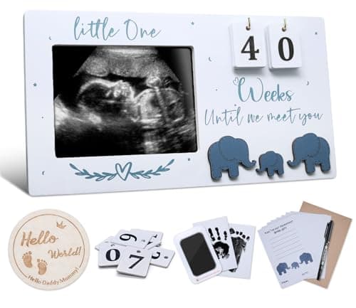 VKDDM Sonogram Picture Frame with Countdown Weeks - 4''x3'' Ultrasound Photo Frame Pregnancy Announcement for Expecting Parents/Grandparents Reveal, Mom to be Gifts for 1st Time Mom