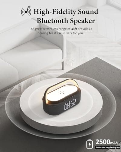 COLSUR Bluetooth Speaker with Wireless Charger, FM Radio, Dimmable LED Night Light, Stereo Sound Dual Wireless Speakers, 2500mAh Portable Speaker for Home Decoration, Bedroom, Office, Gift - Thumbnail 2