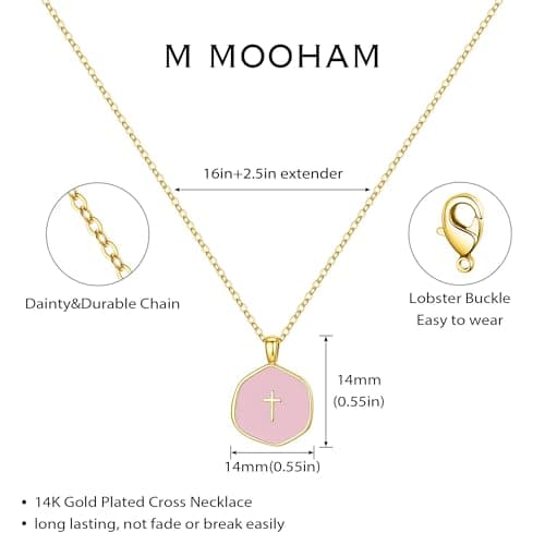 M MOOHAM Cross Necklace for Women - Dainty 14K Gold Plated Cross Choker Necklace Small Simple Enamel Necklaces Jewelry Christian Baptism Religious Faith Gifts for Women - Thumbnail 6