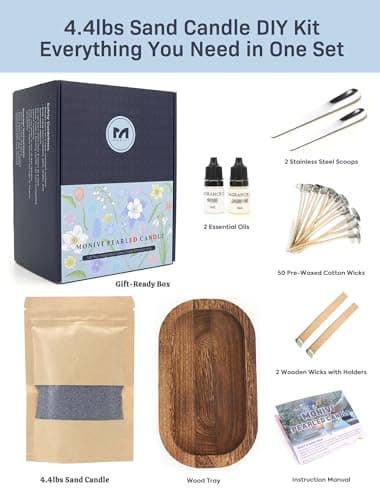 Monivi Candle Sand with Wicks 4.4lb Sand Wax Gray Pearled Candle Wax Beads with Wood Decorative Bowl, 2 Fragrance Oils Eucalyptus Cedar Total up to 450Burn hours DIY Candle Making Kit Mothers Day Gift - Thumbnail 4