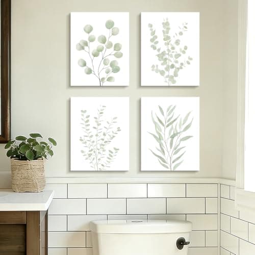 Drsoum Botanical Plant Framed Wall Art Boho Wall Decor for Bathroom Sage Green Eucalyptus Leaf Prints Minimalist Aesthetic Ready to Hang Set of 4, 8x10 in (Framed) - Image 1