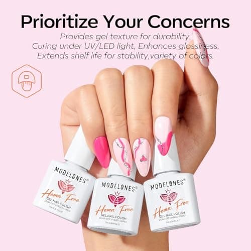 modelones Pink Gel Nail Polish Set,Hema-Free Light Pink White Hot Pink Gel Polish Kit Magenta Purple Shimmer LED 6 Colors 2026 Spring Easter Nail Art Gift Salon DIY Starter Kit - Thumbnail 6