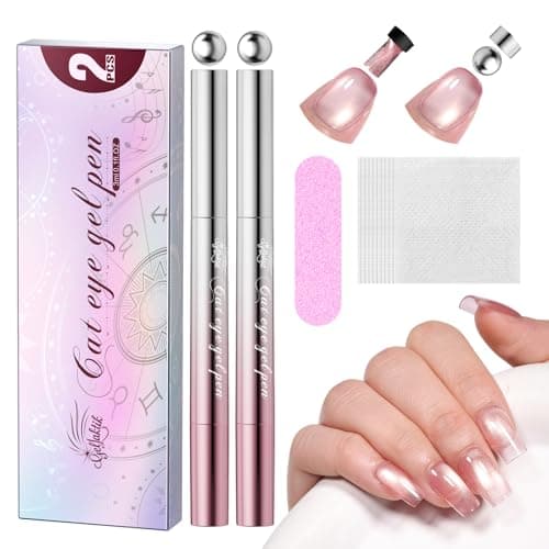 GELLAKTIK One-Step Cat Eye Gel Nail Pen, 7-in-1 Magnetic Polish with Detachable Magnet (Snaps onto Tip), No Base/Top Needed, Twist Precision & Vitamin E Formula (Peach Fizz ＆ Blue Lagoon) - Image 1
