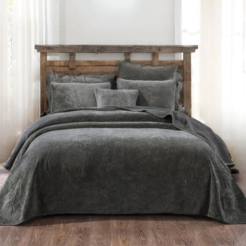 Tache Velvet Dreams Luxurious Velveteen Velour Super Soft Plush Warm Cozy Elegant Ripple Waves Stitch Quilted Coverlet Taupe Gray Brown Bedspread Set, Twin - Thumbnail 5