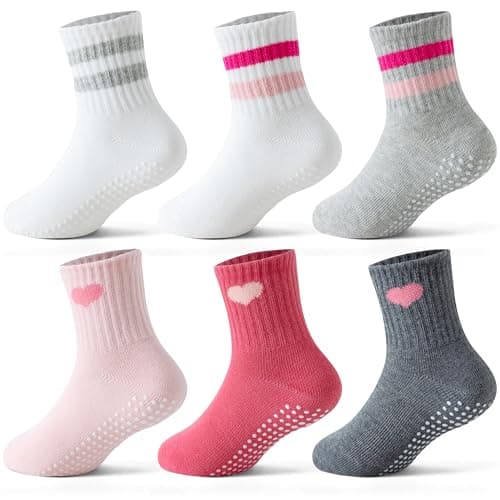 BISOUSOX Toddler Socks with Grips, Seamless Cotton Non-Slip Crew Baby Boy Girl Grippy Socks for 0-5T Walking, Crawling - Image 1
