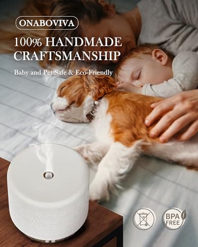 Essential Oil Diffuser -280ml Ceramic Diffuser for Large Room&Commercial Use, 2.4MHz Cool Mist Humidifier & Independent Decorative Light & Aromatherapy Diffuser, Pulse&Continuous Mist, Timer, Auto-Off - Thumbnail 6