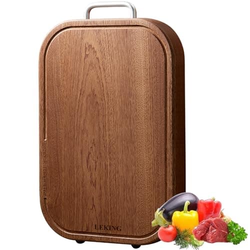 Leking Premium Solid Ebony Wood Cutting Board for Kitchen - 16"x11"x1" Double Sided Butcher Block, Thick Chopping Board with Juice Groove & Non-Slip Feet, Food Grade Serving Board for Meat & Vegetable - Image 1