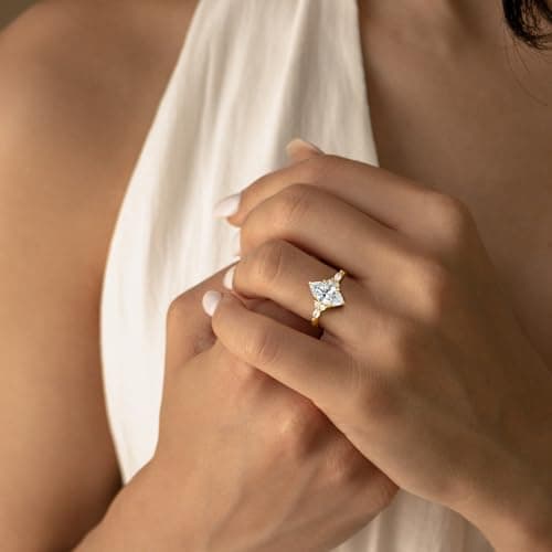 Fimewon 14K Gold Plated Rings for Women Dainty Marquise Ring Birthday Gifts for Mom Size 11 - Thumbnail 2