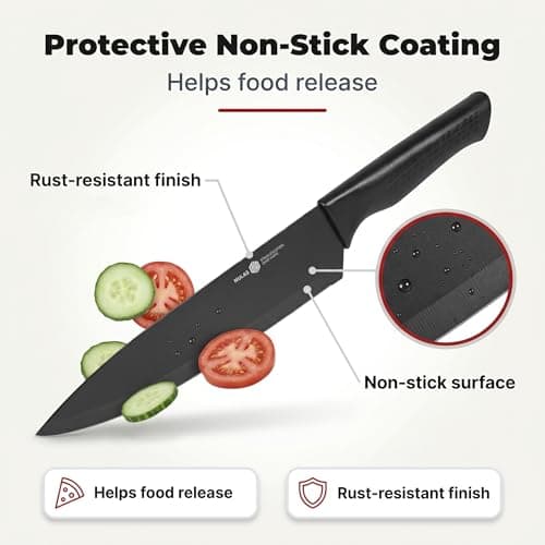 NULAS Knife Set, 15-Piece Kitchen Knife Set with Block and Built-in Sharpener, Dishwasher Safe, Non-slip Handle, 6 Steak Knives, Black - Thumbnail 5