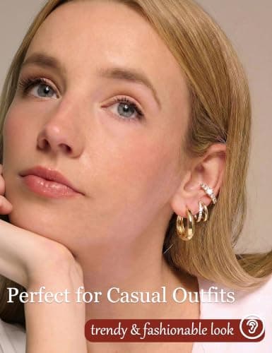 8 Pairs Gold Hoop Earrings Set for Women, 14K Gold Plated CZ Cartilage Earring for Multiple Piercing, Lightweight Hypoallergenic Small Hoop Stackable Jewelry Gift - Thumbnail 2