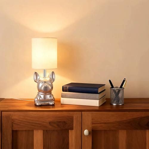 EOEYYOYB Set of 2 Ceramic Table Lamp, Puppy Shape Desk Lamp Cute Bedside Lamp for Nightstand, Living Room, Bedroom, Gifts for Kids Girls, 4W LED Bulb Included, Pearl - Thumbnail 6