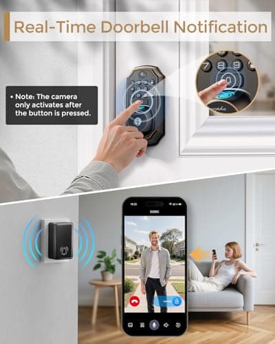 WiFi Video Smart Lock with Camera -Keyless Entry Deadbolt, 5-in-1 (Camera+Doorbell+Fingerprint+Keypad), App Control, Two-Way Audio, Waterproof, Easy Installation - Thumbnail 4