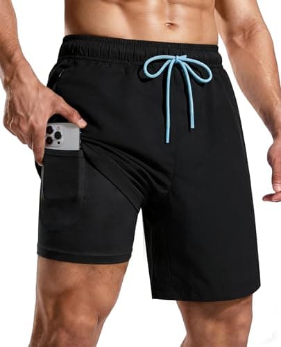 CoozySphere Mens 7 Inch Swim Trunks Bathing Suit with Compression Liner Beach Board Shorts Swimsuit Anti-Chafe Quick Dry XL Classic Black - Image 1