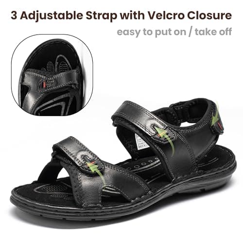 ArcBrothers Men's Premium Leather Sandals - Classic Roman Style Open Toe Sandals - Cushioned Heel, Non-Slip & Sturdy Support - Thumbnail 3