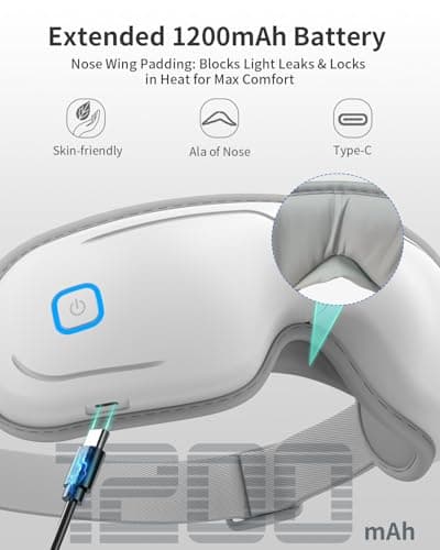 CUZRICH Eye Massager with Heat and Compression - Classic White Heated Eye Mask with Vibration, Bluetooth Music, 6 Modes, Rechargeable 1200mAh Battery for Eye Strain, Dry Eyes, Migraines Relief - Thumbnail 6
