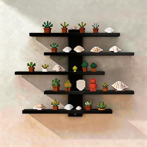 FRAWENLECO No Drill Floating Shelf for Wall, 5-Tier Wall Mounted Organizer, Damage-Free Display Shelf for Collectibles, Figures, Bathroom Kitchen Storage, Black - Image 1