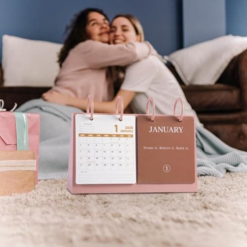 Bibiage 2026 Small Desk Calendar - Mini Flip Standing Desk Calendar with Motivational Quotes, Stable Plastic Base Desktop Calendar, Cute Desk Decor for Home Office School, Pink 10" x 6", Pink - Thumbnail 4