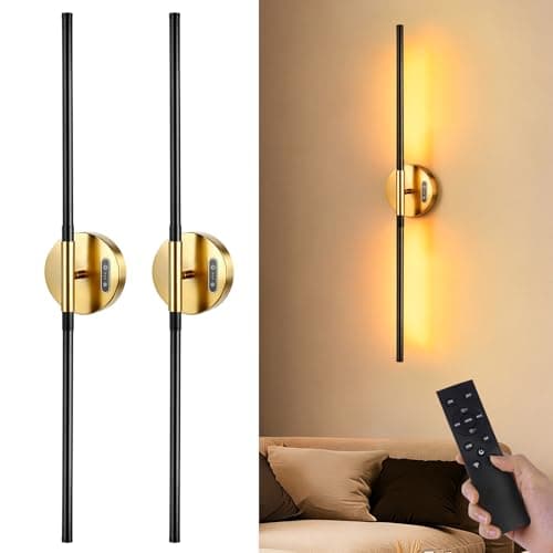 Omnikerlight Battery Operated Wall Sconces with Remote, Dimmable Wall Sconces Set of 2, 3000K/4500K/6000K, 360° Rotate, Rechargeable Wall Lights for Living Room Bedroom Hallway - Image 1