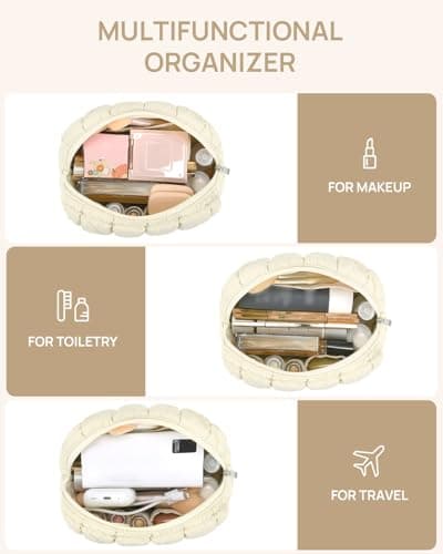 Telena Puffer Makeup Bags for Women, Nylon Puffy Padded Make Up Bags for Women Makeup Organizer Case, Wide-open Makeup Pouch Travel Essentials - Thumbnail 5