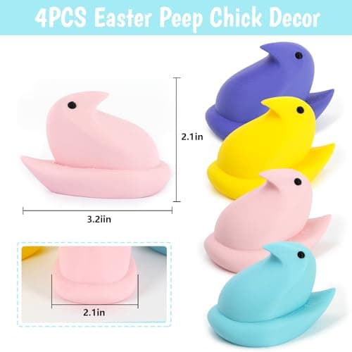 DAZONGE Easter Decor Peep Chick Figurines, Set of 4 Colorful Easter Decorations for Home, Spring Chick Figurines for Tiered Tray, Mantel & Shelf Decor - Perfect Basket Stuffers - Thumbnail 3