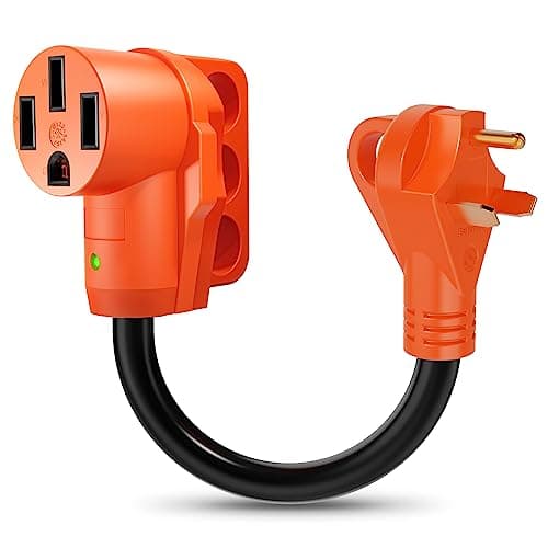 SnowyFox 30A Male to 50A Female RV Power Cord Plug Adapter Heavy Duty Electrical Power Adapter with LED Indicator
