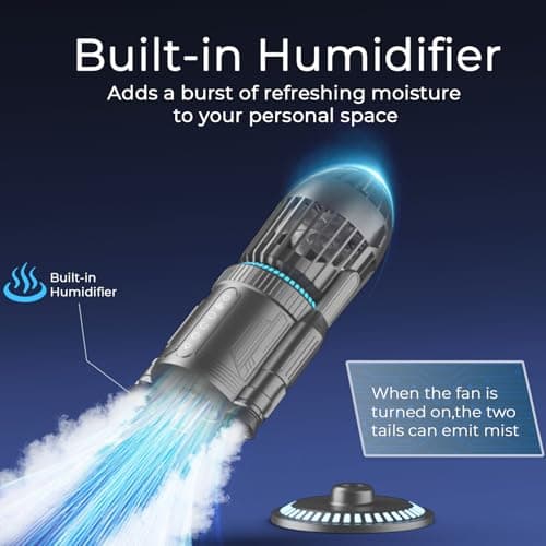 LAMJIE Rocket Desk Fan with Mist Humidifier, 5000mAh Portable Cordless Table Fan, RGB Gaming Room Decor, 180° Auto-Oscillating & Tilt, Quiet Personal Cooling for Office, Bedroom & Gifting (BLACK) - Thumbnail 5
