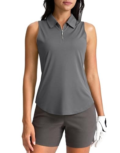 G Gradual Womens Golf Shirt Sleeveless Zip Up Polo Shirts for Women Collared Lightweight Tennis Athletic Tank Top, Dark Grey, Medium - Image 1