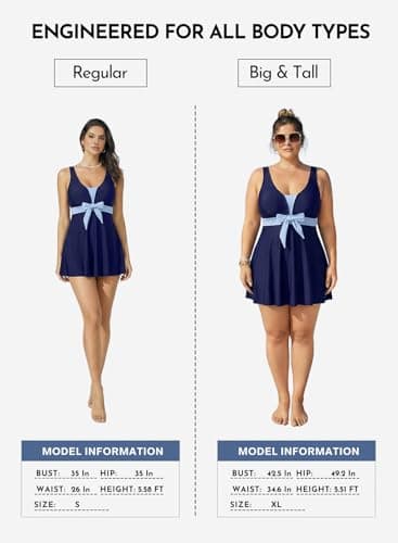 Aleumdr Women 2 Piece Padded Tankini Swimsuits Tummy Control Bathing Suits Modest Flowy Swim Top with High Waisted Shorts Navy Blue X-Large - Thumbnail 6