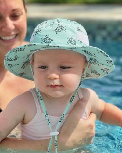 Sun Hat for Baby Boys Girls Toddler and Kids UPF 50+ with Bucket Wide Brim Summer (US, Age, 0 Months, 6 Months, Light Gray + Mint Green) - Thumbnail 5