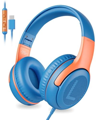 awatrue USB-C Kids Headphones with Mic - 85/94dB Volume Limiter, Foldable Wired Toddler Headphones for Boys & Girls, Over-Ear Type-C Kid Headphones for School, Travel, lPad, Tablet & Smartphones - Image 1