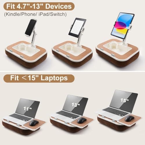 Tablet Pillow Stand with Snack Bowl, 360° Rotating Laptop Lap Desk for 4.7-13" Kindle/Tablet/Phone, 11-15" Laptop, Pillow Kindle Holder for Hands-Free Reading in Bed, Couch,Floor Etc-Wood Grain - Thumbnail 3