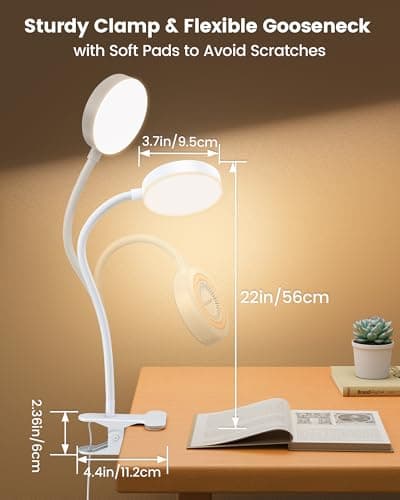 Glocusent 72 LED Clip on Lamp with Remote, Reading Light with Amber Ring, 3 Colors & 5 Dimmable Bed Lamp, 30/60-Min Auto Off Timer, Clamp Light for Headboard/Dorm/Bunk (White) - Thumbnail 6