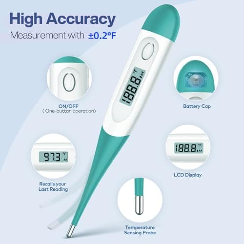 Boncare 10 Seconds Digital Thermometer for Adults and Kids - Accurate & Safe Rectal Thermometer for Baby with Fever Alarm, Oral Thermometer (Clear Blue) - Thumbnail 3