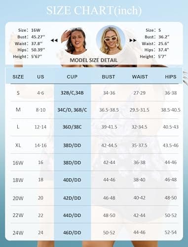 HUSKARY Plus Size Swimsuits Tankini Swimsuit Modest Tummy Control Swimming Suits Two Piece Swimwear 18W Blue Printed - Thumbnail 6