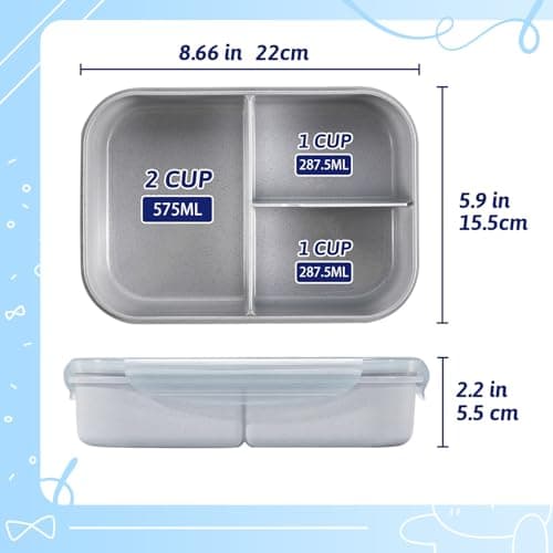 MISS BIG Bento Box for Kids, Leakproof Lunch Box, No BPAs & Chemical Dyes, M/W, D/W & Fridge Safe (1150ml Gray) - Thumbnail 6