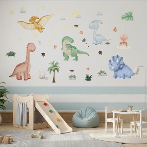 Dinosaur Wall Decals Dino Palm Tree Wall Stickers Decor for Boys Bedroom Playroom Baby Nursery Wall Decal Gifts for Kids - Thumbnail 5