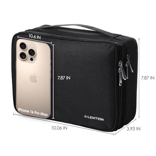 LENTION Cable Electronics Organizer Bag Pouch, Travel Cord Organizer Carry Case Waterproof Double Layers All-in-One Storage Bag Carrying for Cable, AirPods, Charger, Power Bank, Earphone Black - Thumbnail 2