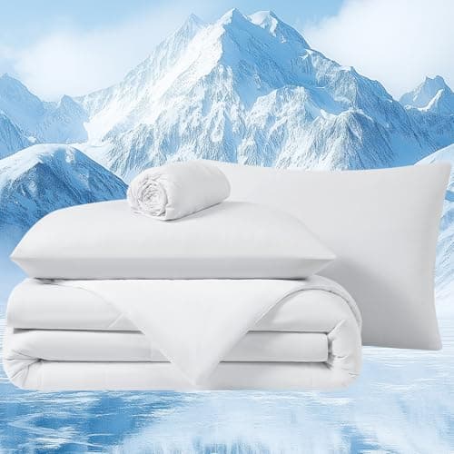Quataly Cooling Comforter Set Twin- White Reversible Cooling Comforter Set with Sheets - Soft Breath Comforter 3pcs Set (Comforter+Fitted Sheets+Pillowcase) - Image 1