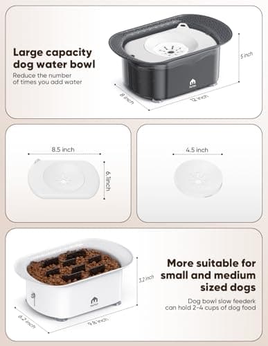Dog Water Bowl,No Spill Water Bowl for Dogs Reduce Refill & 2-6 Cups Slow Feeder Dog Bowls 2Pieces,Anti Splash No Mess Dispenserl,Anti-Choking Puzzle Food Bowls(with Suction Cup Foot Pad) - Thumbnail 6
